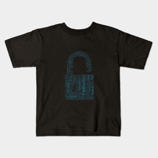 Padlock Secure Silhouette Shape Text Word Cloud Kids T-Shirt by Cubebox